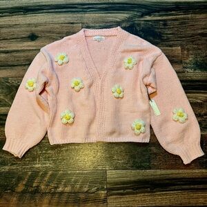 Threaded Leaf pink floral cardigan size medium